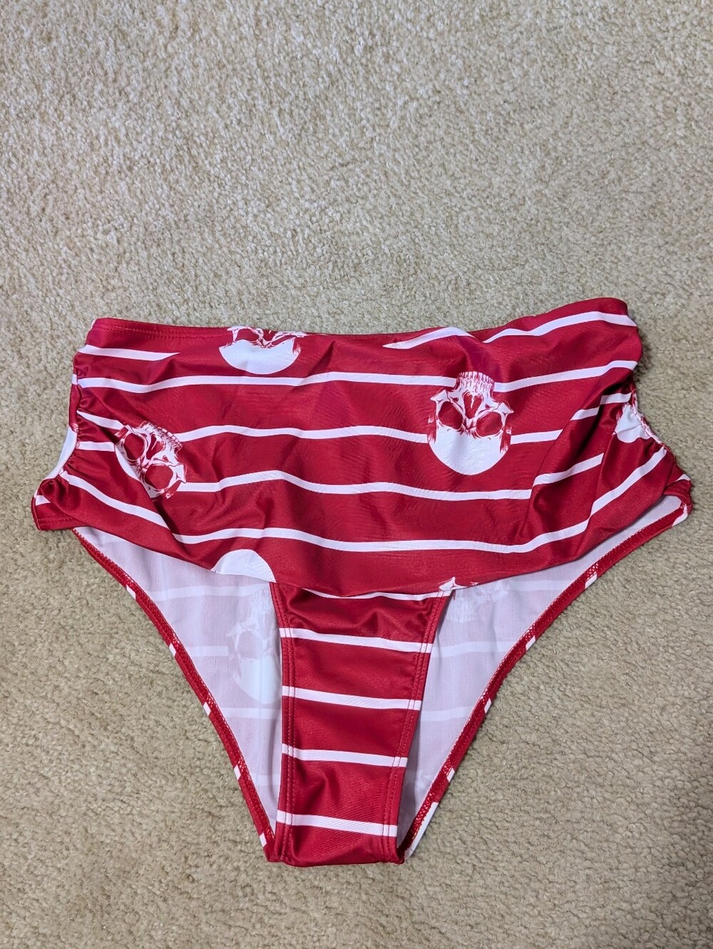 High-Waist Red & White Striped Skull  Bikini Bottom